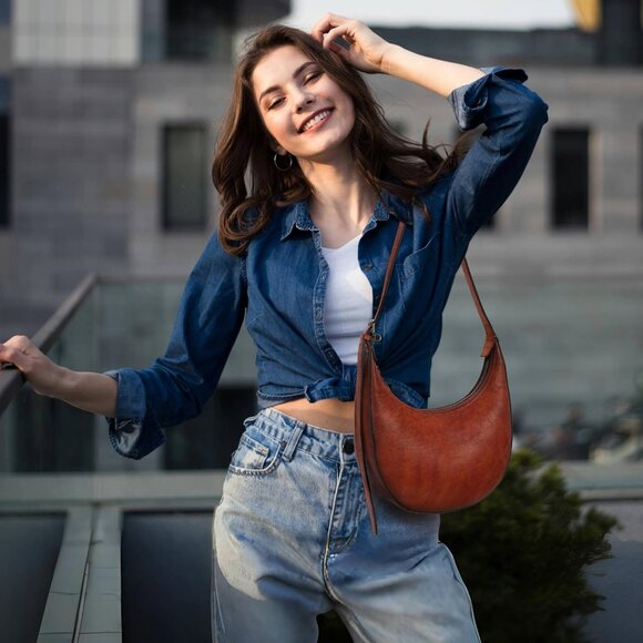 Leather Crossbody Bag Women Hobo Purse Lightweight Designer Shoulder Stylish Cre - Picture 2 of 7